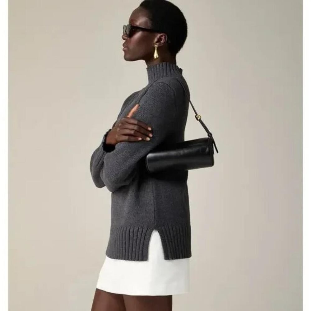 J. Crew ribbed knit cotton turtleneck sweater gray relaxed classic minimalist S